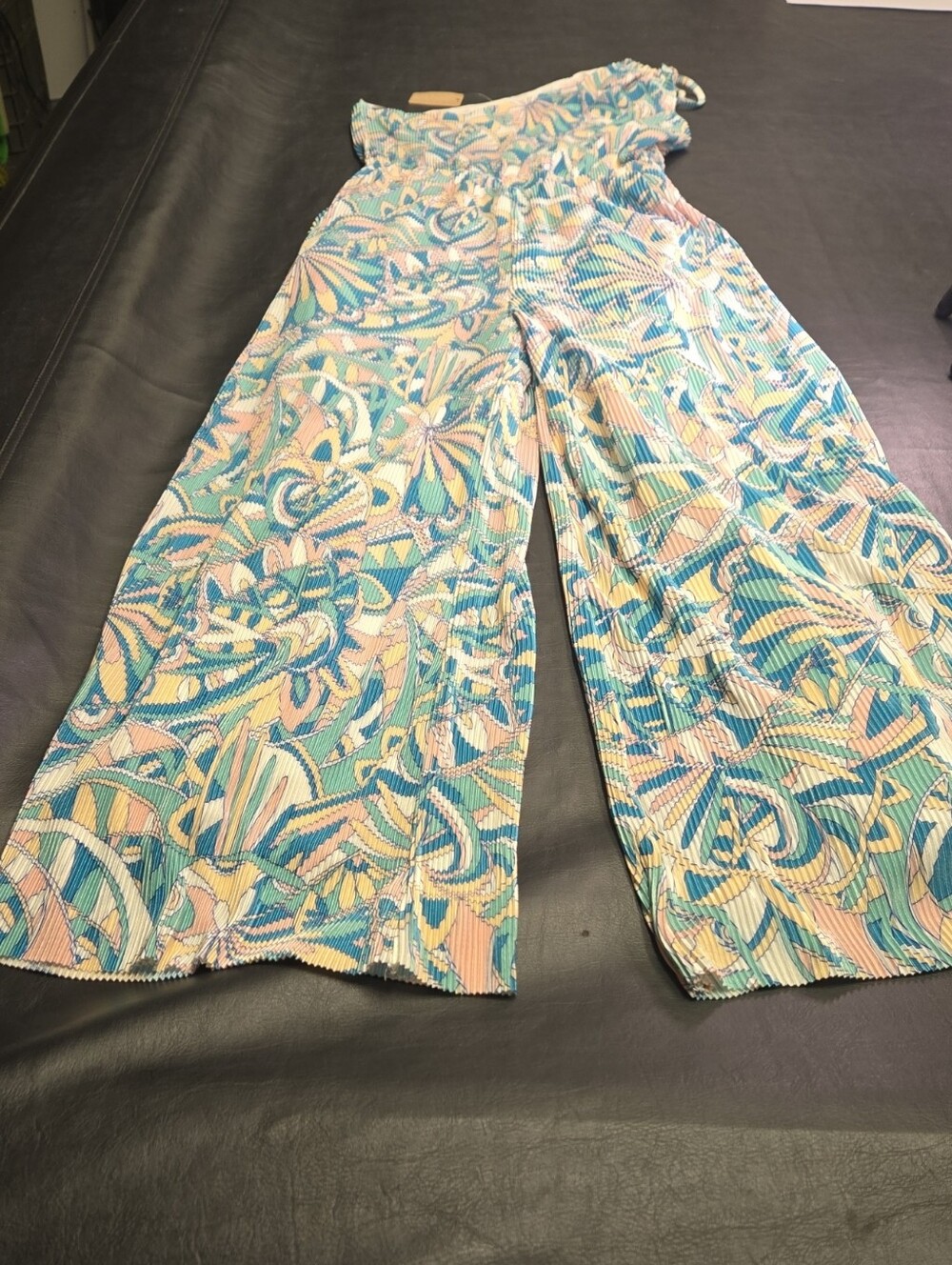 vestique Pleated Wide-Leg Jumpsuit in Blue, Pink & Cream Floral Print